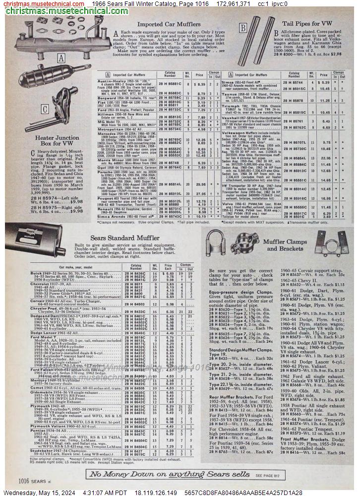 1966 Sears Fall Winter Catalog, Page 1016
