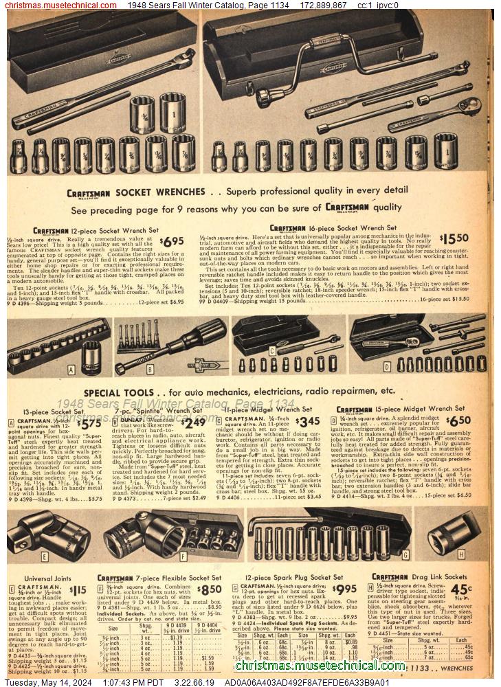 1948 Sears Fall Winter Catalog, Page 1134