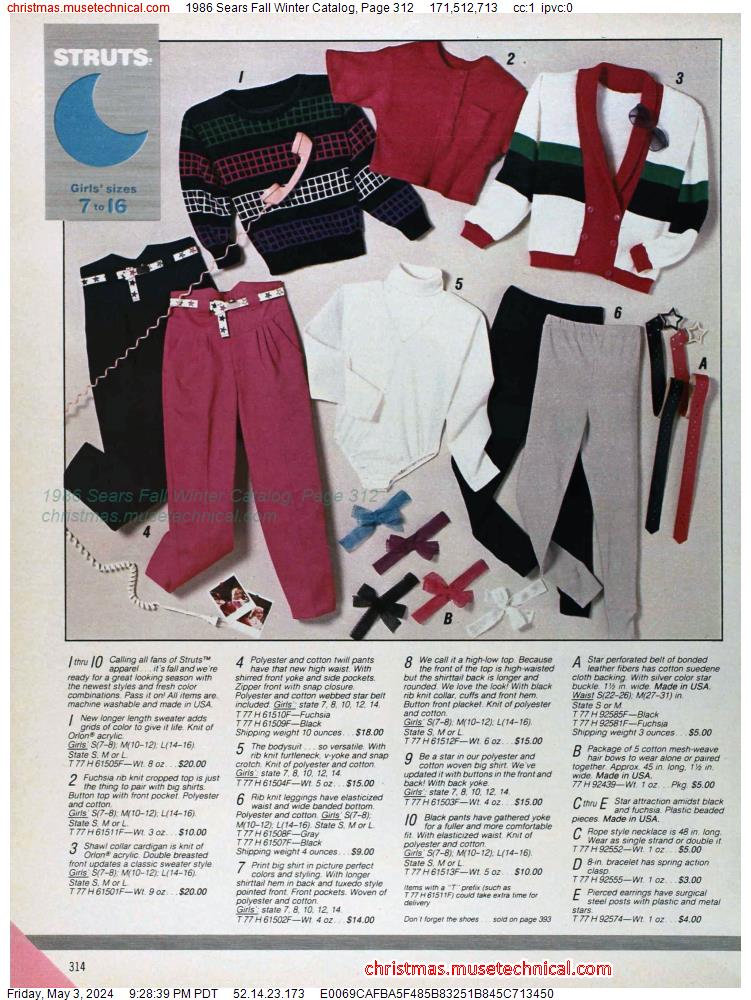1986 Sears Fall Winter Catalog, Page 312