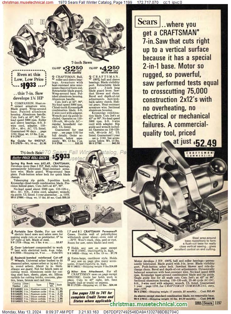 1970 Sears Fall Winter Catalog, Page 1199