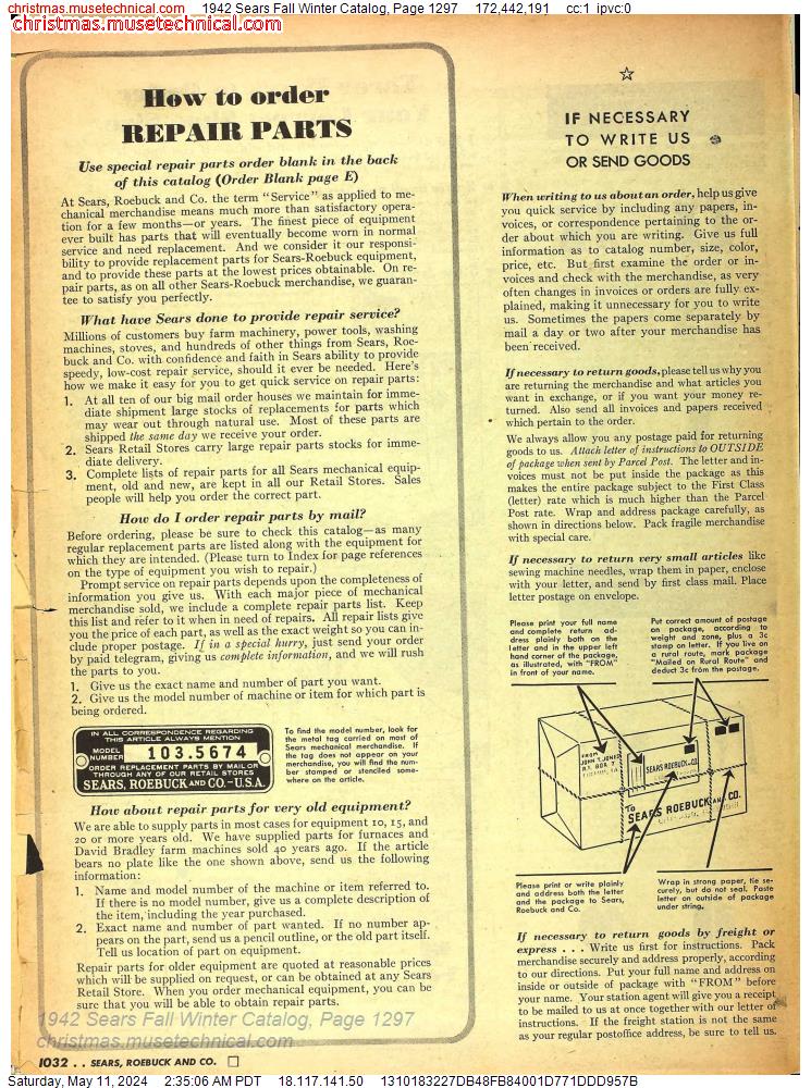 1942 Sears Fall Winter Catalog, Page 1297