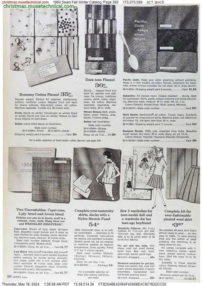 1964 Sears Fall Winter Catalog, Page 380
