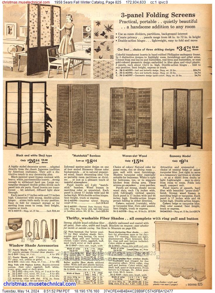 1958 Sears Fall Winter Catalog, Page 825