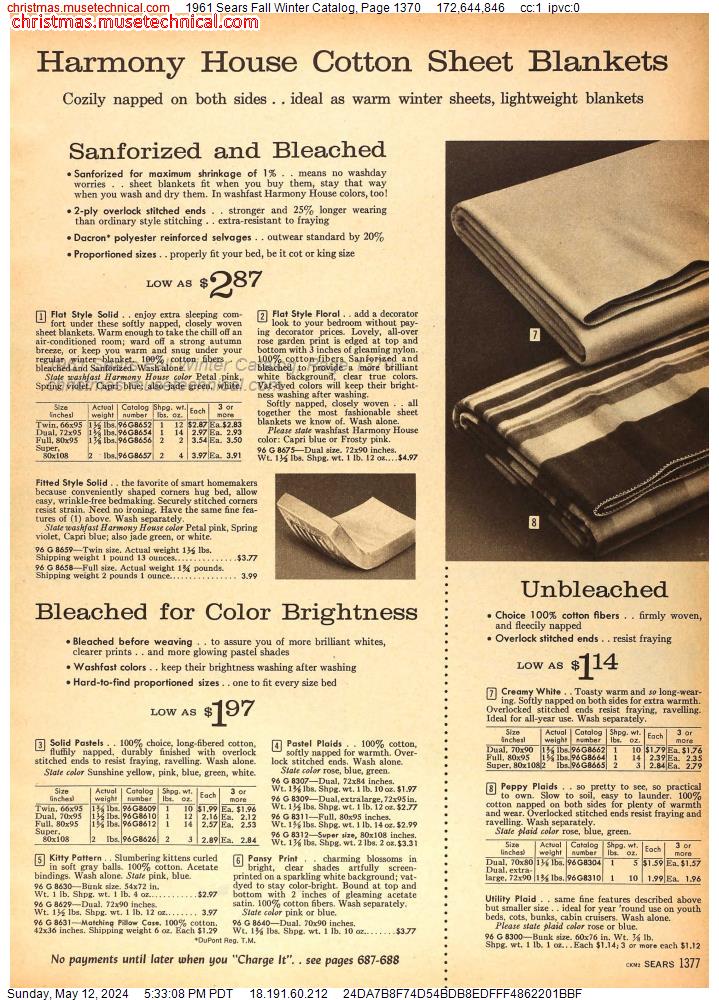 1961 Sears Fall Winter Catalog, Page 1370