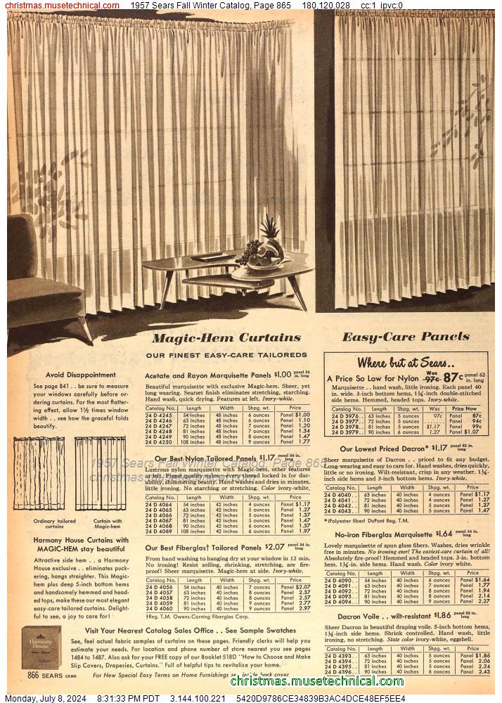 1957 Sears Fall Winter Catalog, Page 865