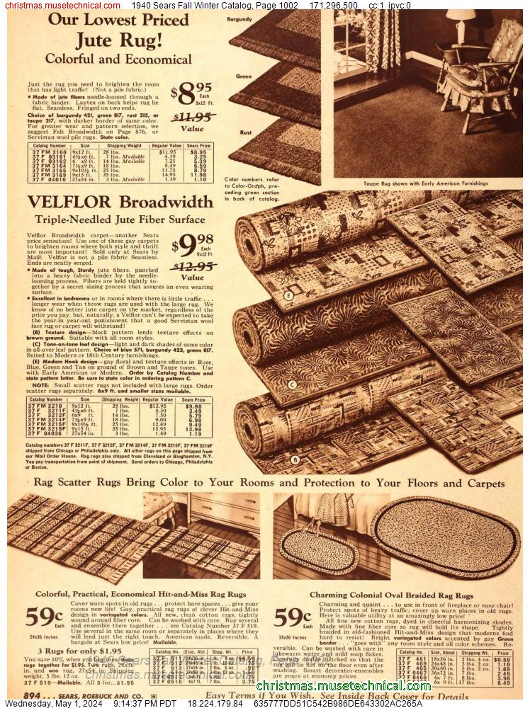 1940 Sears Fall Winter Catalog, Page 1002