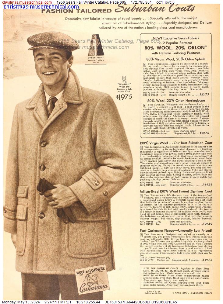 1956 Sears Fall Winter Catalog, Page 605