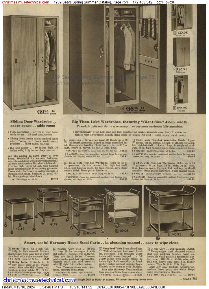 1959 Sears Spring Summer Catalog, Page 751