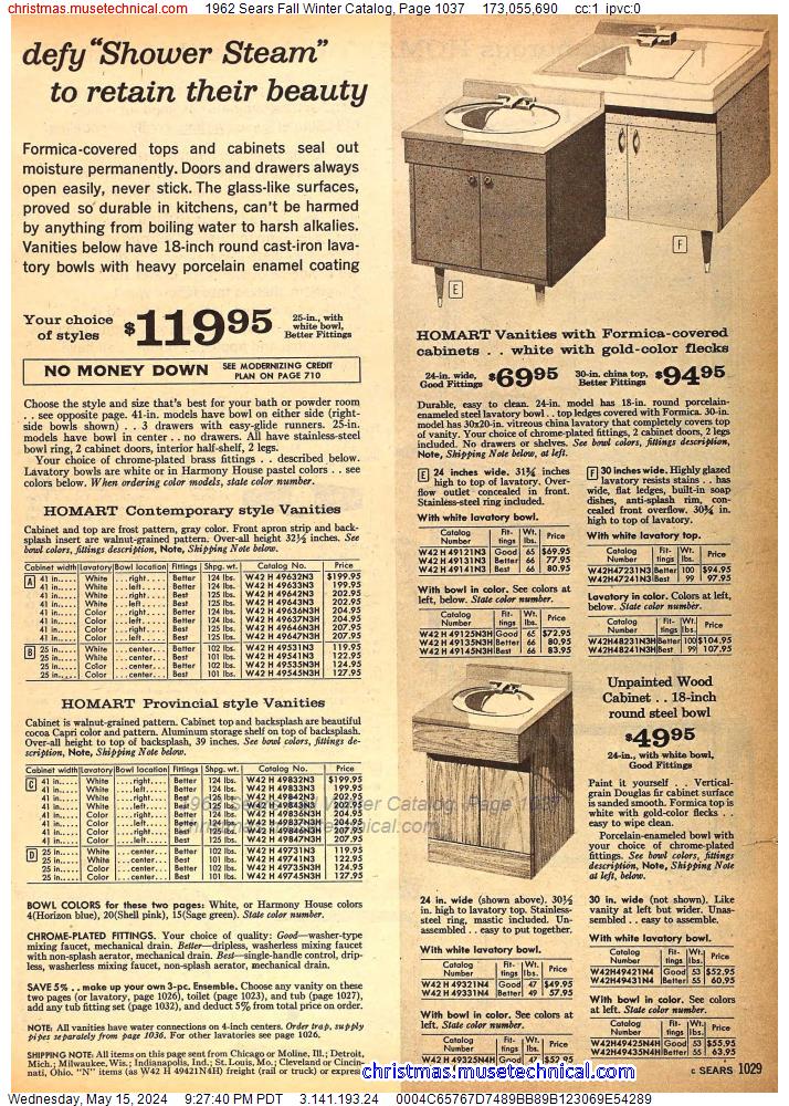 1962 Sears Fall Winter Catalog, Page 1037