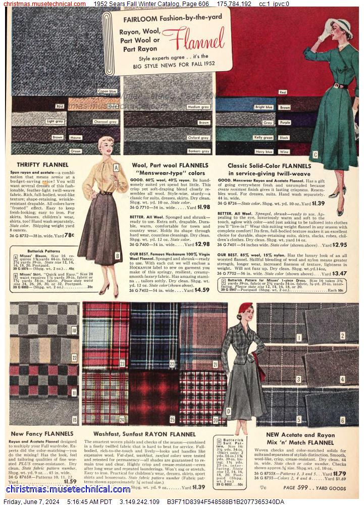 1952 Sears Fall Winter Catalog, Page 606