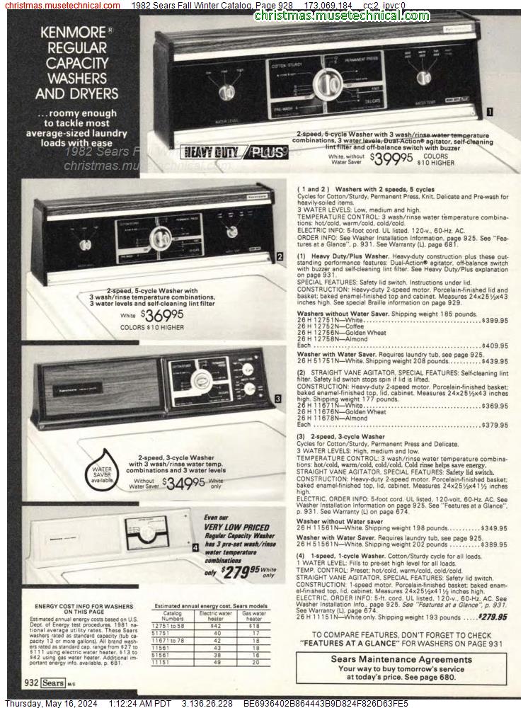 1982 Sears Fall Winter Catalog, Page 928