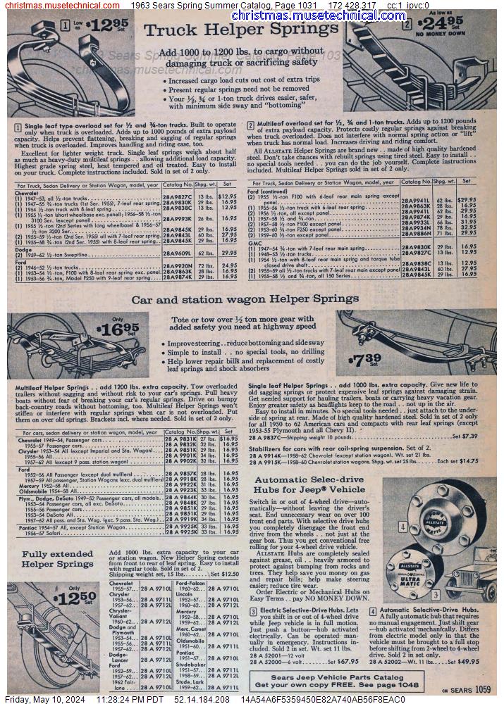 1963 Sears Spring Summer Catalog, Page 1031