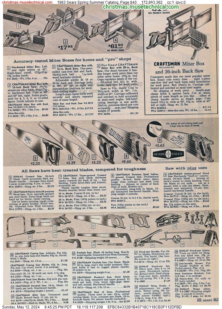 1963 Sears Spring Summer Catalog, Page 840