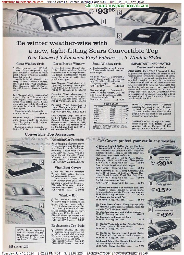 1966 Sears Fall Winter Catalog, Page 938