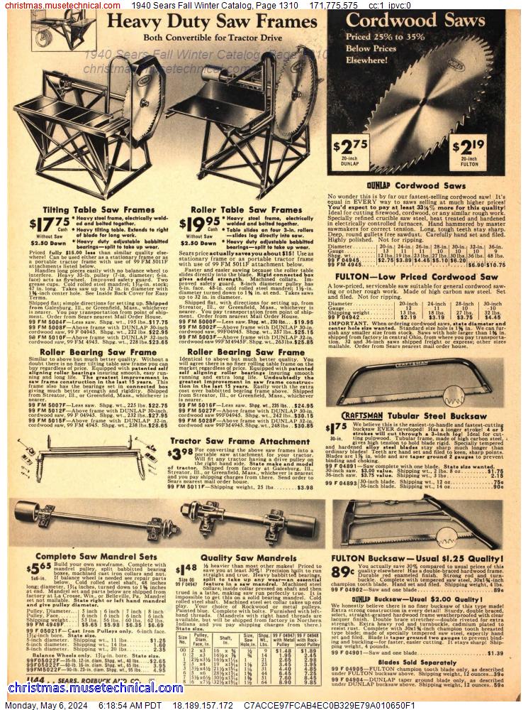 1940 Sears Fall Winter Catalog, Page 1310