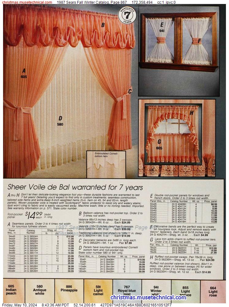 1987 Sears Fall Winter Catalog, Page 867